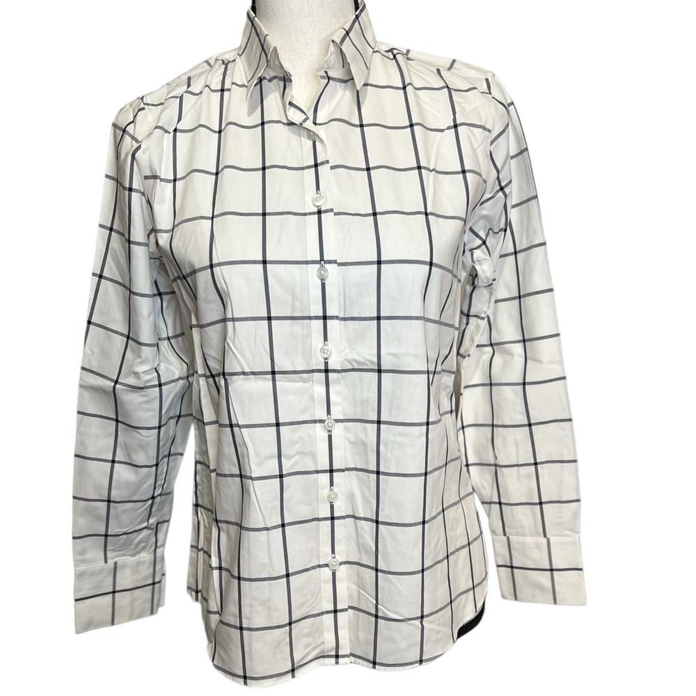 Lands End Checkered Plaid No Iron Supima Button Up Blouse Shirt AntiWrinkle